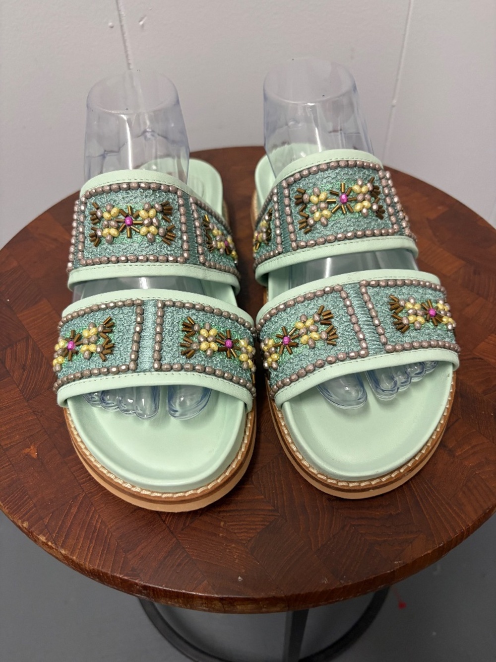 Sam Edelman Otto Mint Leather Beaded Accents Sandals Women's Size 8M - Picture 2 of 10